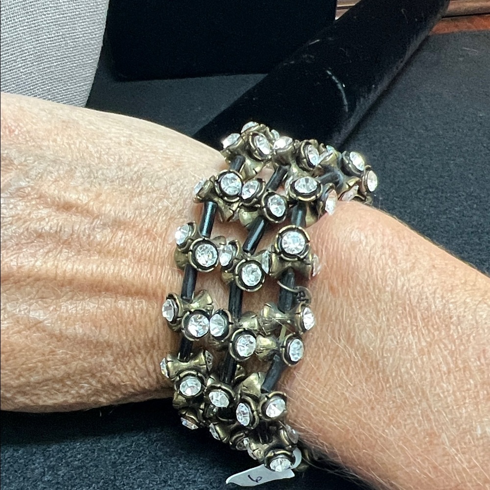3 Stretch Bronze and Crystal Hourglass Beads Bracelet